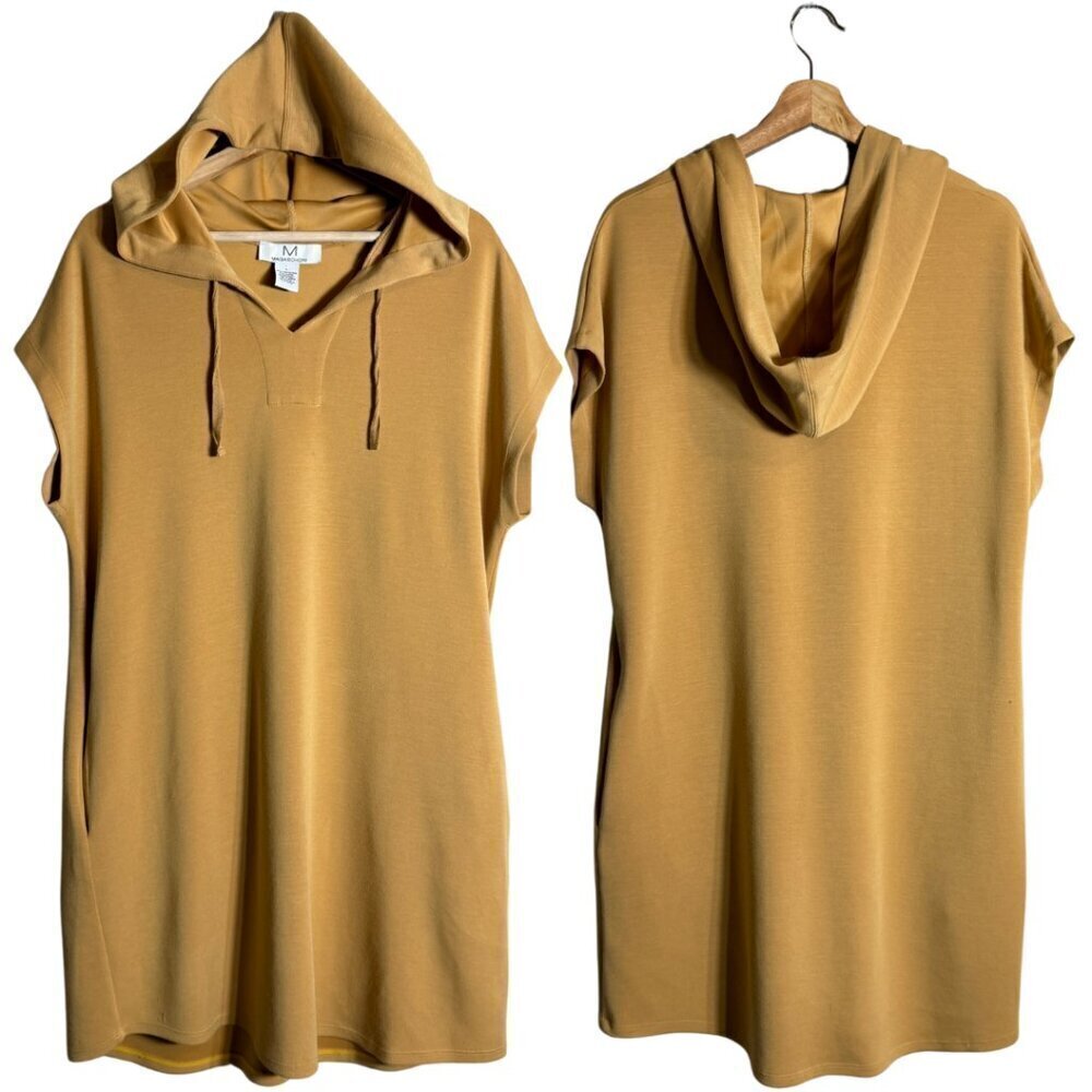 Magaschoni Hooded Sweatshirt Mini Dress Women's Large Gold Sleeveless Casual